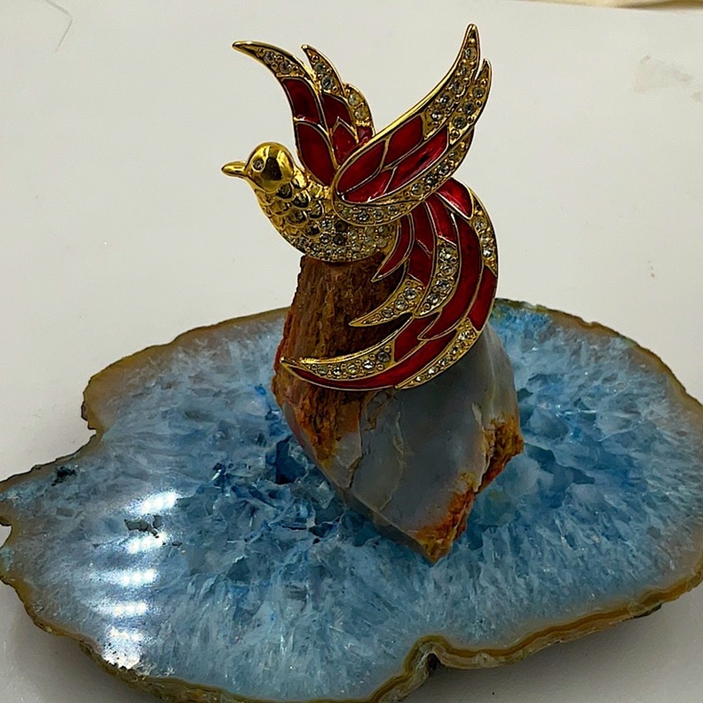 Vtg.SignedGiorgio,Stunning Bird Of Paradise GoldBroochPin W/Red CloisonnéEnamel - Picture 4 of 7